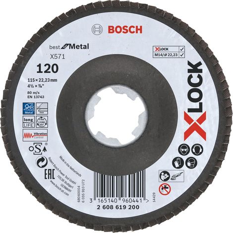 Bosch 2608619200 Disco abrasivo de láminas X-Lock biselado fibra Dm 115mm G120 X571 Best Metal 1 pieza 115 mm G120 (1/3)