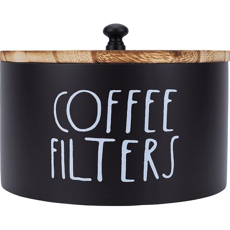 Porte-filtre à café en bois avec couvercle, boîte de rangement ronde pour comptoir, style rustique, accessoires de bar. (1/5)