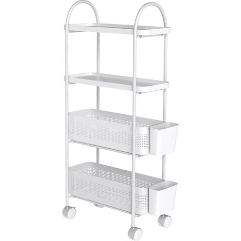 Levede 4 Tier Kitchen Trolley Cart Narrow on Wheels Pull out Bakset Storage Bins