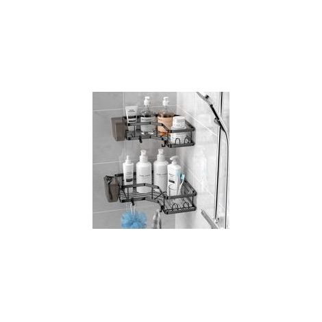Étagère d'angle murale sans perçage pour salle de bain – Noire – (1/5)