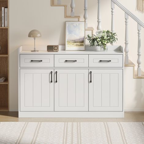 Buffet 120 x 35 x 80 cm, meuble d'entrée avec 3 tiroirs et 3 portes, meuble avec poignées et étagères réglables, capacité de charge totale recommandée : 60 kg, blanc