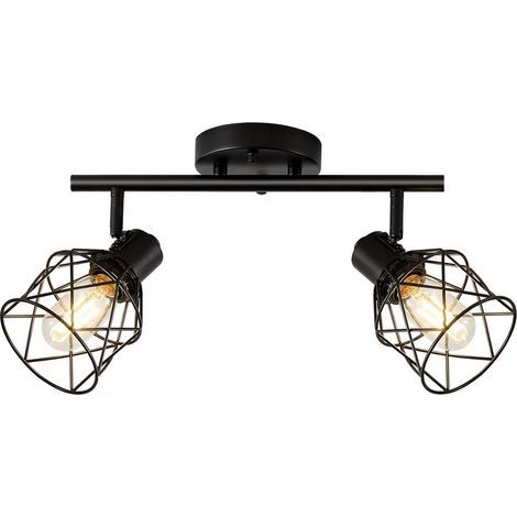 Plafonnier Industriel Spots et Rails de Spots Noir, Plafonnier 2 Spots LED Orientable avec Douille , Spots de Plafond , Rampe Spot Applique (1/5)