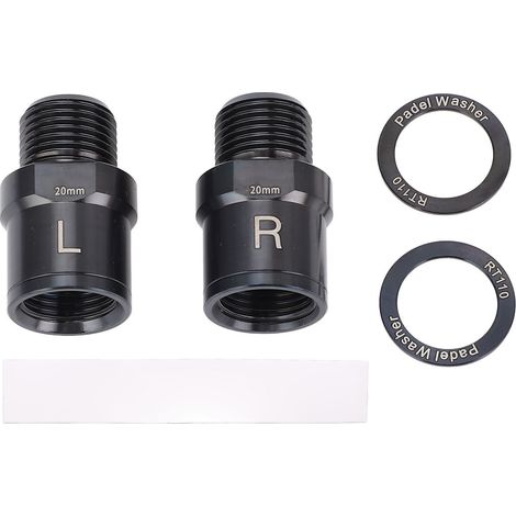 Lot de 2 rallonges de pédales de vélo avec rondelles, noires, 20 mm (0,79 po), en alliage de titane usiné CNC, pour VTT et vélo de route. (1/5)