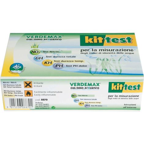VERDEMAX - KIT TEST PER MISURAZIONE DEINITRITI, DURETTA TOTALE, DUREZZA TEMPORANEA E PH