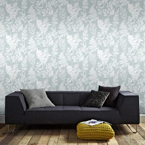Papier peint intissé fougères 1005 x 52cm vert d'eau – Résistant à la lumière – Entretien facile avec éponge – Application directe sur mur – Superfresco Easy (1/5)