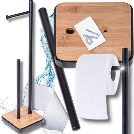 Porta carta igienica in bambù nero, stile loft moderno, solido