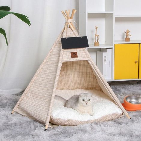 Tente Tipi pour Chien et Chat avec Coussin Doux, Maison pour Animaux avec Petit Tableau Noir, 404050 cm (1/4)