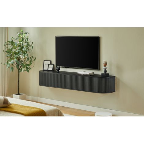 Meuble TV flottant 180 cm avec grand rangement et passe-câbles, design moderne compatible TV 50-80 pouces (1/5)