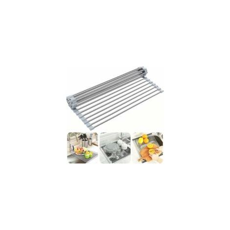 Rollbarer Geschirrtrockner, 100 % BPA-frei, faltbar, ideal für Obst, Gemüse und Teller, silikonbeschichteter Edelstahl, 47 x 34 cm, Grau - Crezuo (1/4)