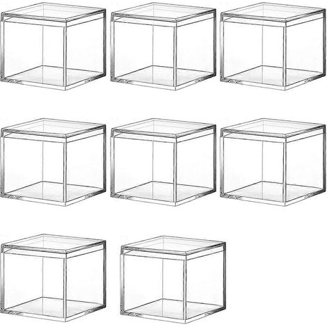 Boîte à bijoux carrée en plastique acrylique transparent, mini boîte de rangement avec couvercle, mini récipient carré de 120 ml (1/4)
