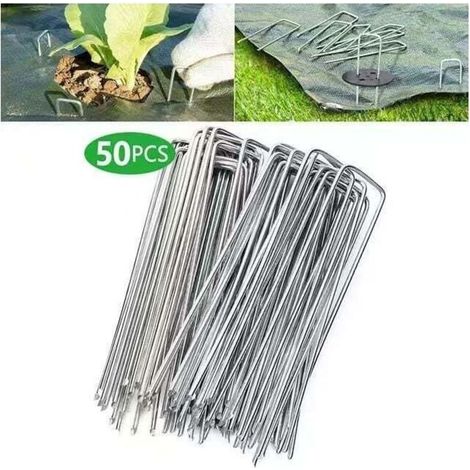 Lot de 50 piquets de fixation en acier galvanisé 200mm – Largeur 40mm – Ø2,5mm pour bâches anti-mauvaises herbes – Installation rapide (1/5)
