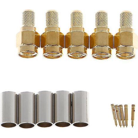 Packung mit 5 Crimp-Steckern (SMA) für HF-Koaxialkabel der Typen RG58, RG142, RG400, LMR195 und RG223 (1/4)