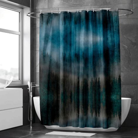 Rideau de douche imprimé brume et forêt dense – Déco salle de bain (1/5)