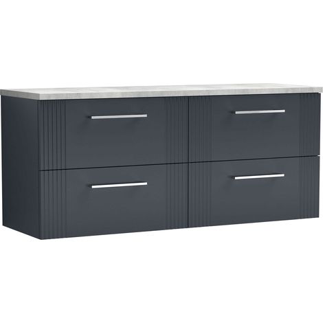 Nuie Deco Wall Hung 4-Drawer Vanity Unit with Bellato Grey Worktop 1200mm Wide - Satin Anthracite (1/4)