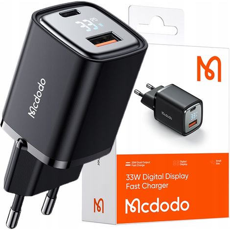 Cargador de pared rápido para teléfono MCDODO 2X USB USB-C GAN 33W METER