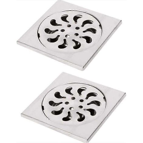 Lot de 2 siphons de douche carrés en acier inoxydable, filtre de douche, collecteur de cheveux pour siphon de douche, compatibles avec les salles de bain (1/5)