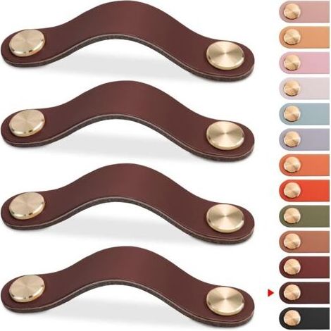 4pcs Poignée Meuble Cuir, Bouton Porte Placard Poignee Cuir Bouton de Tiroir, Poignee de Meuble Vintage pour Armoires, Commode, Cuisine, Salle de Bain (Brun Foncé, 96mm) (1/5)