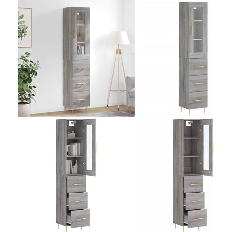Highboard Grau Sonoma 34,5x34x180 cm Holzwerkstoff - Hochschrank - Sideboard - Wohnraumgestaltung - Aufbewahrungslösung - Grau Sonoma - Home & Living (1/5)