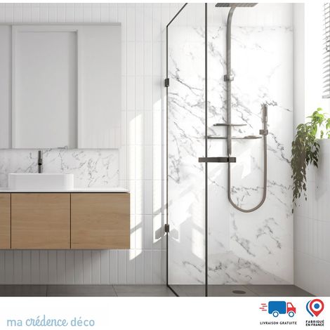 Panneau de douche : Marbre blanc de Lacci - Couleur Gris platine - Alu composite - 90 - 245 (1/4)