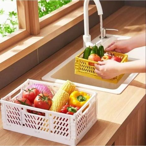 Caisses Pliables Plastique Blanc 43x29x17cm Lot 2, Empilables avec Poignées Rangement Cuisine Bureau (1/4)
