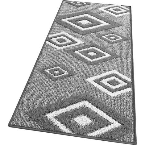 Tapis de Cuisine Losanges 3D Doux Bordé Moderne Coureur Antidérapant Gris - 57x270 Cm (1/4)