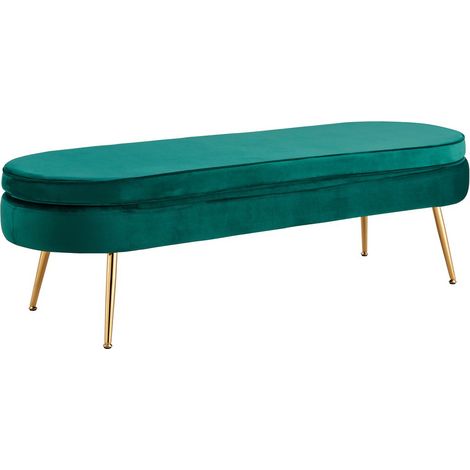 Pouf ovale long en velours vert et métal doré, repose-pieds et siège d'appoint H41 cm - PANGIVO (1/3)