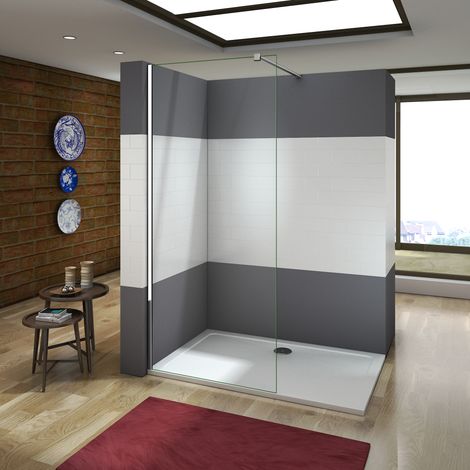 Paroi de douche 70x200cm AICA en verre anticalcaire paroi de fixation avec barre de fixation la pince 360degrés 90cm