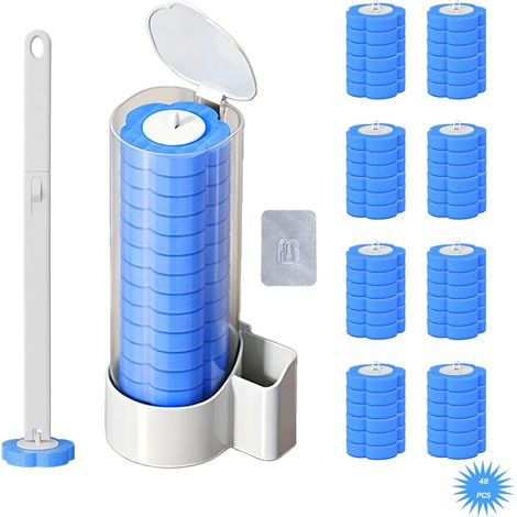 Brosse WC jetable avec 48 recharges avec crochet,brosse WC avec support mural, kit de baguette de toilette pour la maison,la salle de bain,la cuisine (1/5)