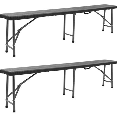 vidaXL Folding Garden Benches 2 pcs 180 cm HDPE Black