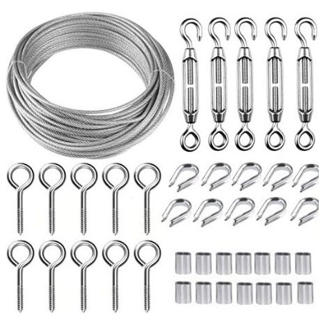 30M Kit de Câble Métallique,Câble en Acier Inoxydable Kit de Câbles en Acier Inoxydable,Câble Métallique Fixation,Câble Métallique en Acier Inoxydable,Câble Métallique - 13 (1/5)