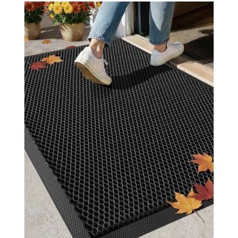 Regenfeste, elastische Seiden-Fußmatte für den Außenbereich – rutschfeste Fußmatte für Eingangsbereich und Terrasse – schnelltrocknend und strapazierfähig, Gummirückseite, 43 x 76 cm, Schwarz/Grau (1/5)