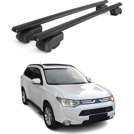 OMAC Aluminium Dachträger Querträger für Mitsubishi Outlander III 2013-2021 – City Crash – ISO/PAS 11154:2006 – Abschließbar – Max. 75 kg – 2 Stangen Schwarz (1/5)
