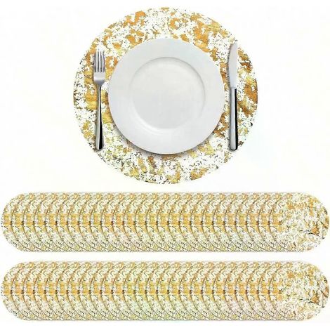 Leeseph Einweg-Tischsets in Gold, 33 cm Durchmesser, runde Tischsets aus Goldfolie, für Weihnachtsfeiern, Heimdekoration, Esstisch (1/4)