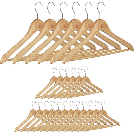 Relaxdays pack de perchas, Perchas de madera para el armario, Gancho giratorio, HxL: 22,5x44,5 cm, natural, pack de 24
