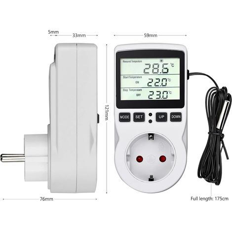 Presa per regolatore di temperatura 230V/50Hz Presa con timer digitale, presa con termostato di riscaldamento con sonda per incubatrice per acquario Serra (da -40 a 120℃) (1/4)