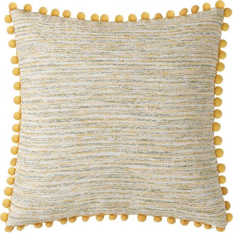 Coussin jaune et beige en tweed avec ponpons 45x45 cm popine 200002359 200002359 200002359 (1/3)