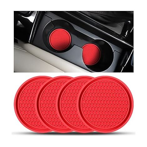 Lntyq Stück universelle rutschfeste Silikon-Autountersetzer, PVC-Becherhalter, dicker PVC-Autountersetzer, universelle Matten für Autobecher, Auto-Becheruntersetzer (rot) (1/5)