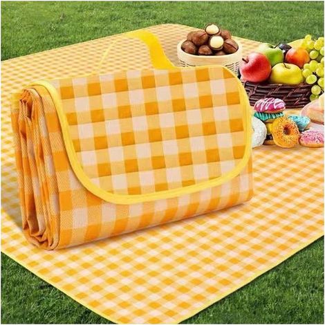 Tapis de pique-nique extérieur épais en tissu Oxford, équipement de sport, jaune et blanc, dimensions 150 x 200 cm (1/5)
