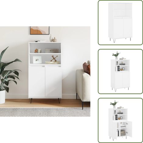 The Living Store Buffet haut Blanc 60x36x110 cm Bois d'ingénierie - Buffet industriel (1/5)
