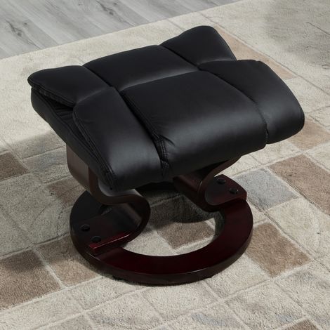 Poltrona relax girevole con poggiapiedi, reclinabile fino a 145°, similpelle nera, REDOM (1/5)