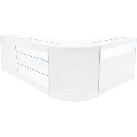 Comptoirs de Vente en MDF Blanc à LED Blancs Ensemble Polaris CM60 TB60 K1200 B1200 3 Unités de Rangement Étagères Internes Portes Coulissantes Verouillables Réception Bureau Vêtements [Clés INCLUS] (1/5)
