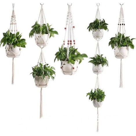 -1 Panier suspendu en macramé fait main pour plantes, support pour pots de jardin, décoration murale en macramé pour balcon, corde de levage nouée, décoration intérieure
