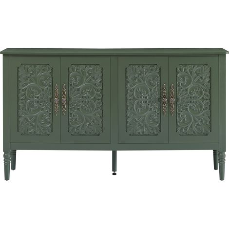 Buffet bas en panneau de particules et MDF, portes sculptées rétro, coins arrondis, grand rangement pour salle à manger et salon, vert vintage CHICFURN (1/5)