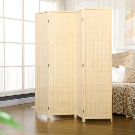 Paravent 4 panneaux 180 x 180 cm en bambou tissé, pliable, séparateur de pièce décoratif pour salon, chambre et bureau, prêt à l’emploi  CHICFURN (1/5)