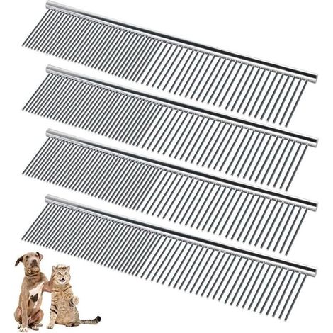 4pcs Stainless Steel Pet Comb, Stainless Steel Grooming Brush Dog Comb Dog Grooming Comb Pet Comb (Silver)-Fei Yu (1/5)