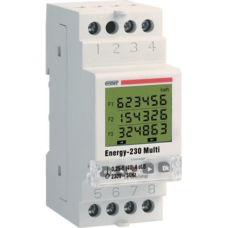 Compteur d'énergie Energy-230 230V AC – Courant maximum 40A – Installation sur rail DIN – Écran LCD rétroéclairé – Vemer