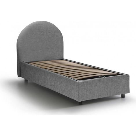 Talamo Italia Letto singolo Beatrice, Letto contenitore con rivestimento in tessuto, 100% Made in Italy, Apertura frontale, adatto per materasso Cm 80x190, Grigio, con imballo rinforzato