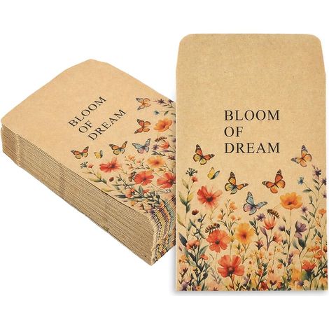 100 Sachets de Graines Sachet de Graines à Semer Mariage Enveloppes Kraft Autocollantes 7x10cm avec Papillon pour Cadeau Invité Mariage Baptême Communion (1/5)