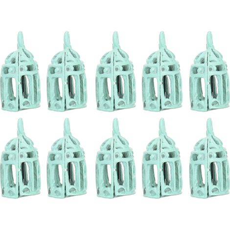 10 Stück Miniatur-Vogelkäfige (Maßstab 1:12, 1:6) aus Edelstahl, blau, Puppenhausdekoration (1/5)