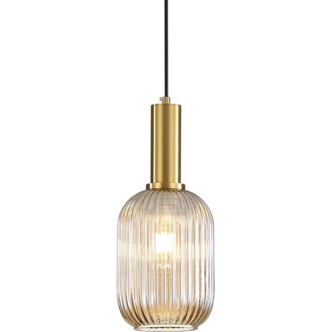 Suspension Luminaire en Verre,Finition en Laiton Doré, Vintage Lustre Suspendu Intérieur, Lampe Suspendue pour Salle à Manger Cuisine (Ambré, 13CM) (1/5)